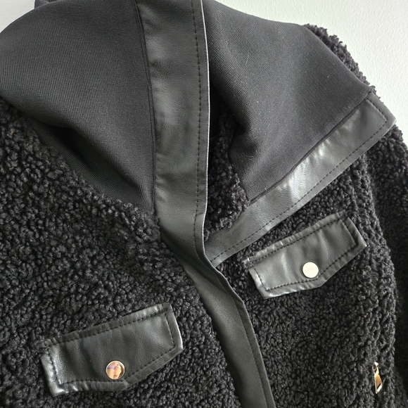 Black Sherpa Jacket with Leather Accents - Picture 4 of 12